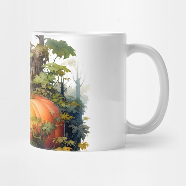 A Big Pumpkin In Forest Vibrant Watercolor Illustration of Autumn by theworthyquote